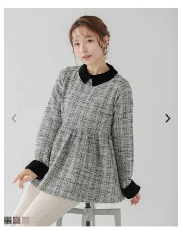 fitmore 트위드 벨로아 칼라 페플럼 상의 그레이 새상품 택 포함