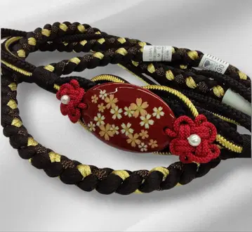 후리소데 허리띠 펄 비즈 블랙 골드 금실 벚꽃 #1171