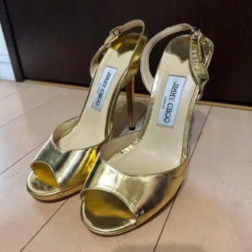 JIMMY CHOO 골드 오픈토 하이힐