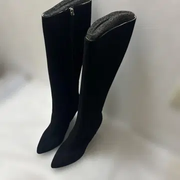 블랙 스웨이드 지퍼 롱 부츠