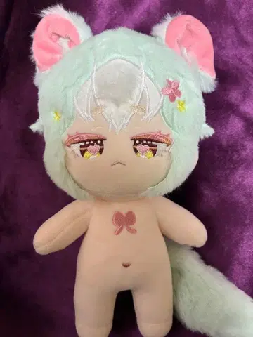 무속성 고양이 귀 달린 봉제 인형 민트 그린 약 30cm