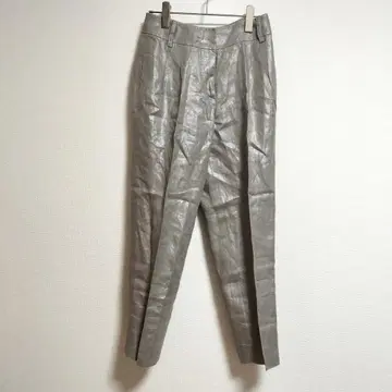 린넨 100% SWING 실버 그레이 팬츠 M 광택 세련된 고급