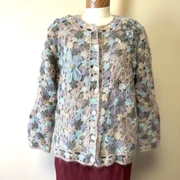 HAND KNIT 꽃 무늬 가디건 긴팔 여러 색상