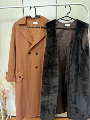 브라운 더블 브레스트 롱 코트