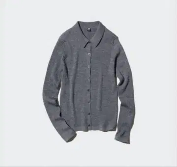 UNIQLO 메리노 리브 폴로 가디건 S GRAY 스웨터 그레이