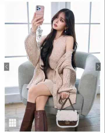 GRL 니트 가디건 x 슬리브리스 미니 원피스 셋업