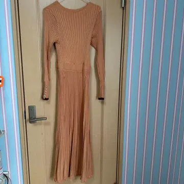 오렌지 니트 롱 원피스 긴팔