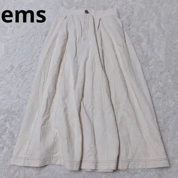 엠즈 롱 스커트 플레어 턱 캐주얼 면 아이보리