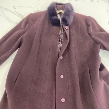 퍼플 울 롱 코트 퍼 부착