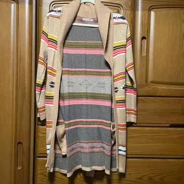 RODEO CROWNS 긴팔 가디건 베이지 스트라이프