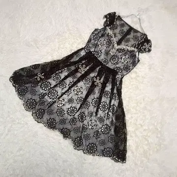 PREMIUM Andy 프렌치 슬리브 시어 드레스 꽃무늬 자수 펄 비쥬