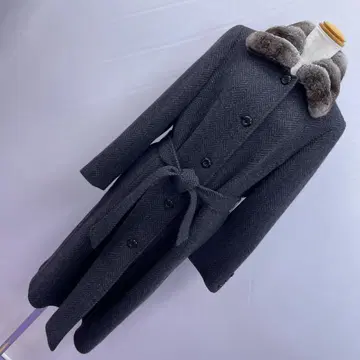 3616 캐시미어 롱 코트 퍼 카라 차콜 그레이