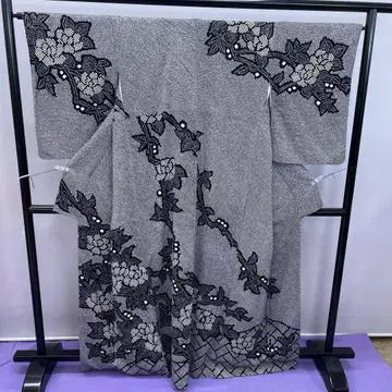 3622 호몬기 화이트 블랙 시보리 염색 이중 기모노