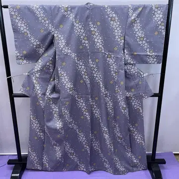 3624 폴리에스테르 코몬 라이트 그레이 꽃무늬 이중 기모노