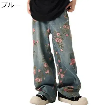 Floral Print Wide Denim