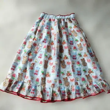 레어 새상품급 유키에몽 오너먼트 패턴 자카드 스커트 프릴 라이트 블루 M