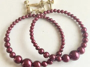 골동품 미사용 와인 레드 퍼플 큰 후프 vintage 귀찌