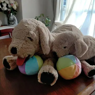 강아지 봉제 인형 세트 대소 2마리 공 포함