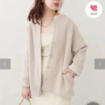 내추럴 꾸뛰르 접결 샤기 니트 가디건