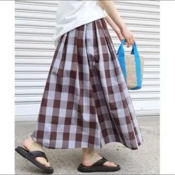 IENA 체크 무늬 플레어 롱 스커트