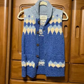 DENIM DUNGAREE 아가일 무늬 니트 베스트 L