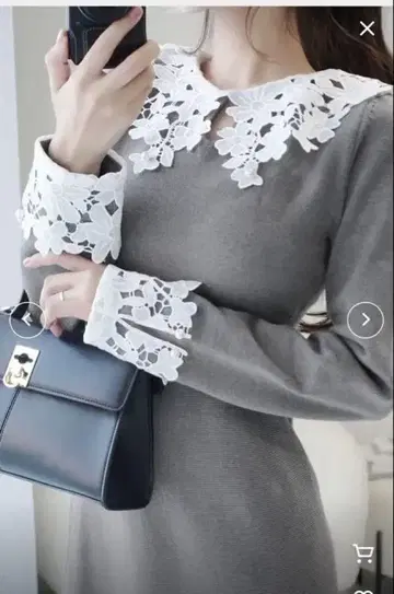 mily bilet 펄 사용 레이스 카라 니트 원피스