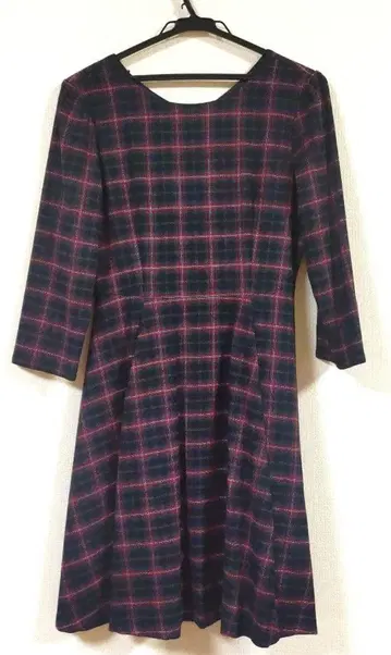 로페피크닉 체크 무늬 무릎 기장 원피스 (7부 소매) 끈 리본 포함