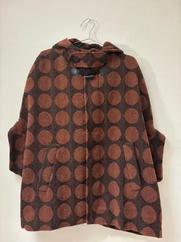 샹브르 드 샴 융모 울 도트 후디드 판초