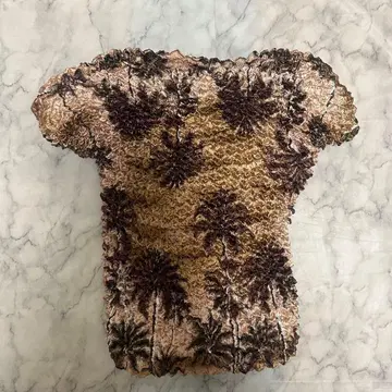 팝콘 상의 야자수 패턴 브라운 Y2K 레트로