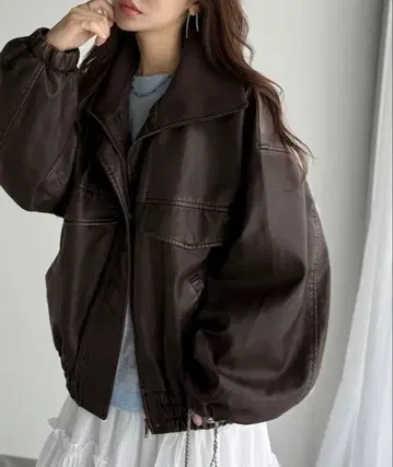 Java 빈티지 가공 인조 가죽 블루종