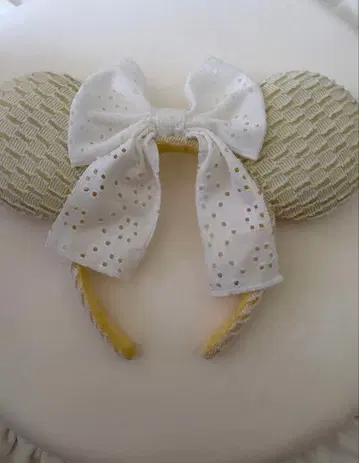 디즈니 미니 머리띠 화이트 베이지 레이스