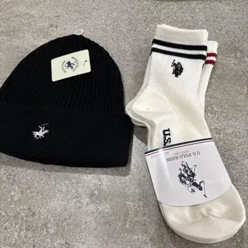 U.S. POLO ASSN. 블랙 니트 모자 및 삭스 세트
