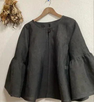 *여유로운 가슴 너비 가디건/A라인/볼륨 소매/하프 린넨/핸드메이드*