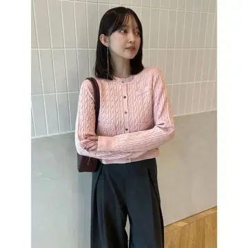 anuans 리틀 케이블 니트 가디건 핑크
