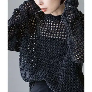 NOBLE 새상품급 네이비 몰얀 시스루 니트 풀오버 (라메 장식)