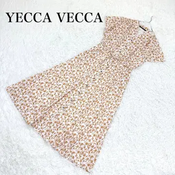 새상품급 예카베카 V넥 롱 플레어 원피스 허리밴딩 반팔 올 패턴