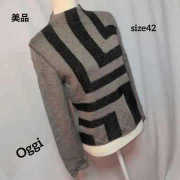 새상품급 Oggi 기하학 패턴 긴팔 니트 스웨터 그레이지/블랙