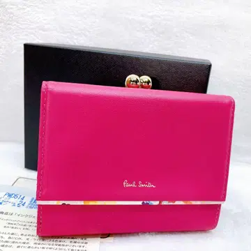 미사용 폴스미스 페탈 프린트 3단 접이식 지갑 꽃무늬 가마구치 가죽