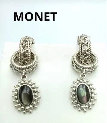 SALE [ MONET ] 실버 색상 후프 귀찌 블랙 스톤 포함