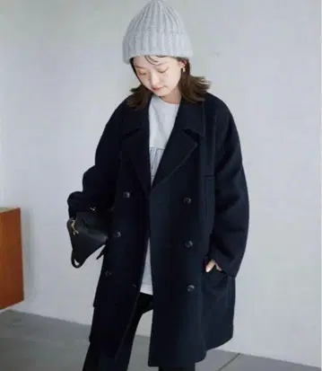 [ 새상품급 ] 슬로브 이에나 멜톤 빅 피코트 2022 AW 네이비