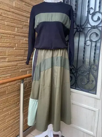 미카레미카레 컬러 블록 니트 이소재 셋업