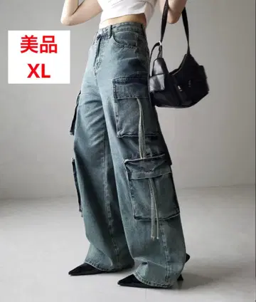 밈 셀렉 4 포켓 스트랩 빈티지 루즈 카고 데님 XL Y2K