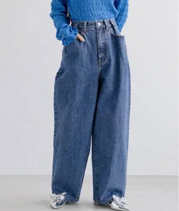 yuw 사이드 턱 데님 팬츠 벌룬 코쿤 와이드 데님