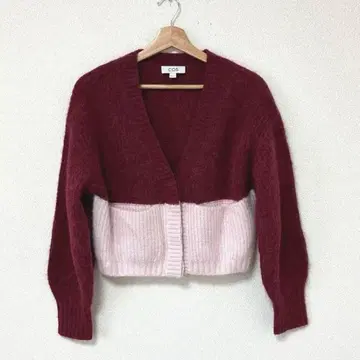 COS 가디건 니트 핑크 빨간색 컬러 블록 숏 크롭