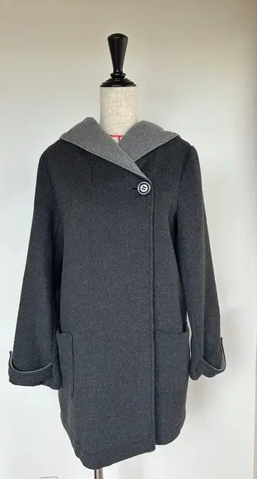 그레이 후드 부착 울 코트