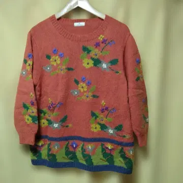 빈티지 구제 의류 꽃 패턴 니트 스웨터 긴팔