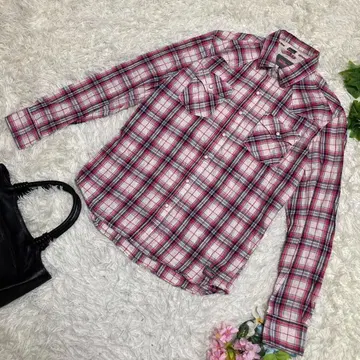 90s 디키즈 플란넬 셔츠 체크 빨흰핑크 로고 남성용 M 사이즈