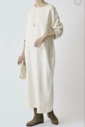 비어즐리 자카드 원피스 아이보리 긴팔 롱 원피스