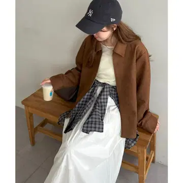 브라운 Discoat 페이크 스웨이드 자켓 아우터 블루종 브라운