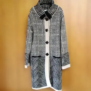 밀라 쇤 울 롱 가디건 코트 L 사이즈 블랙 베이지 일본제